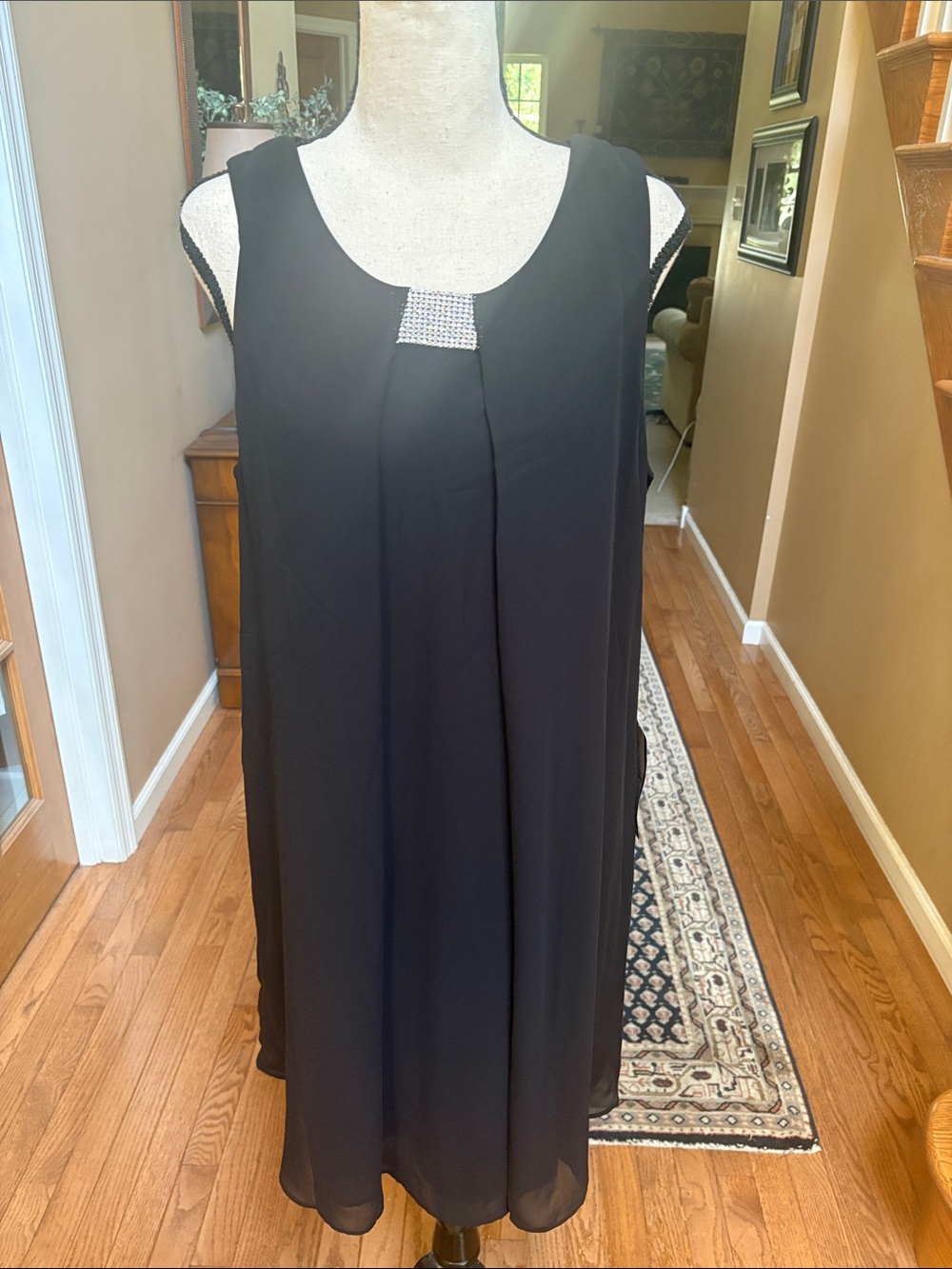 MSK Black Sleeveless Chiffon Dress with Rhinestone Accent